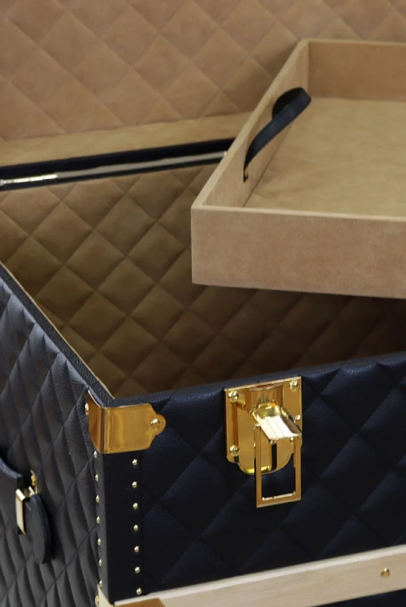 Casa Padrino maleta de lujo de cuero genuino negro / oro 100 cm - Hecho en Italia