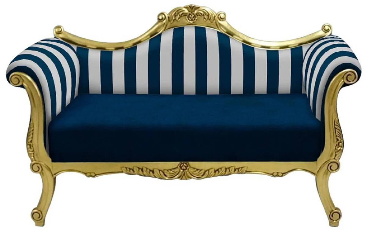 Casa Padrino sof¨¢ barroco con rayas azul / blanco / oro - Sof¨¢ de sal¨®n hecho a mano de estilo barroco - Muebles de sal¨®n barrocos