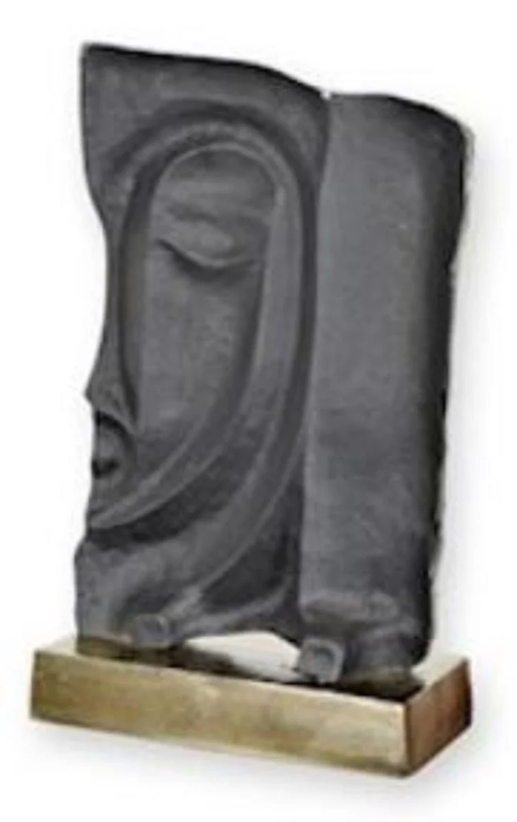 Casa Padrino escultura decorativa de aluminio de lujo cara gris antiguo / gris / latón 26 x 10,3 x A. 39,6 cm - Figura decorativa abstracta de aluminio - Decoración de escritorio