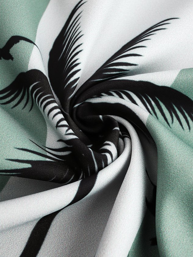 Mens Beach Print Casual Breathable Hawaiian Short Sleeve Shirt