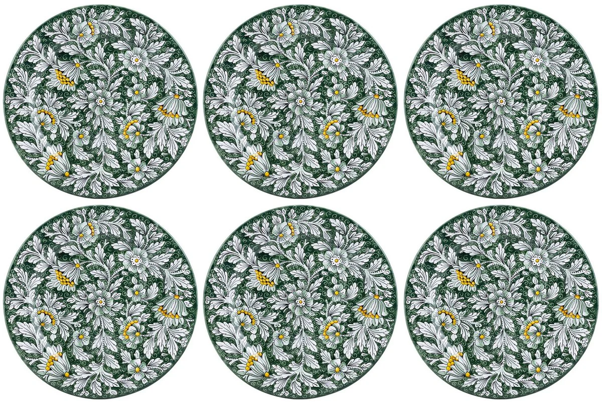 Casa Padrino conjunto de 6 platos de cerámica de lujo verde Ø 32 cm - Hecho en Italia