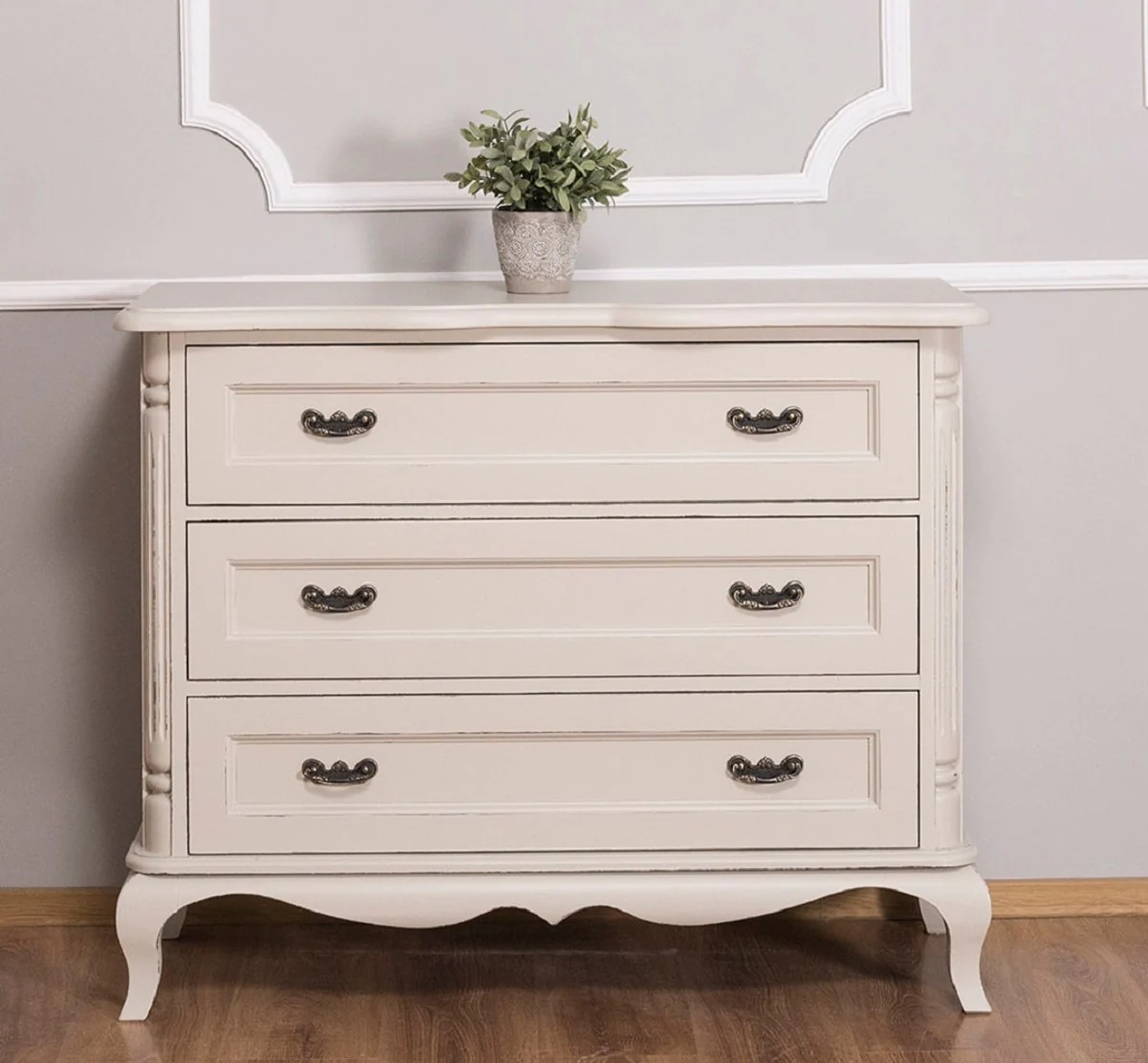 Casa Padrino c¨®moda de estilo campestre con 3 cajones gris claro antiguo 110 cm - Muebles de Estilo Campestre