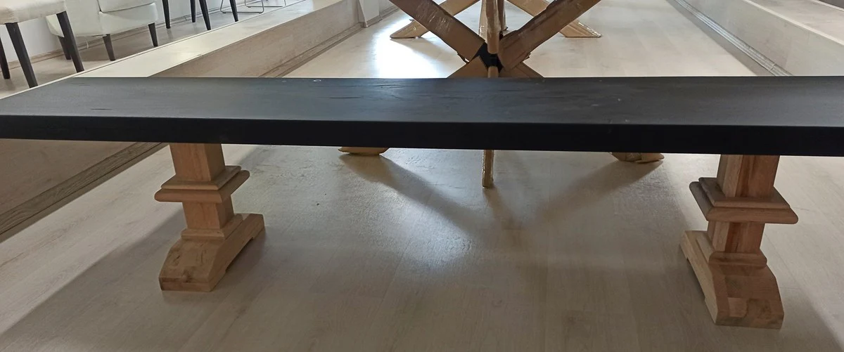 Casa Padrino banco de madera de roble de estilo campestre negro / natural 300 x 40 x A. 45 cm - Banco rústico de madera maciza - Muebles rústicos de madera maciza - Muebles de estilo campestre