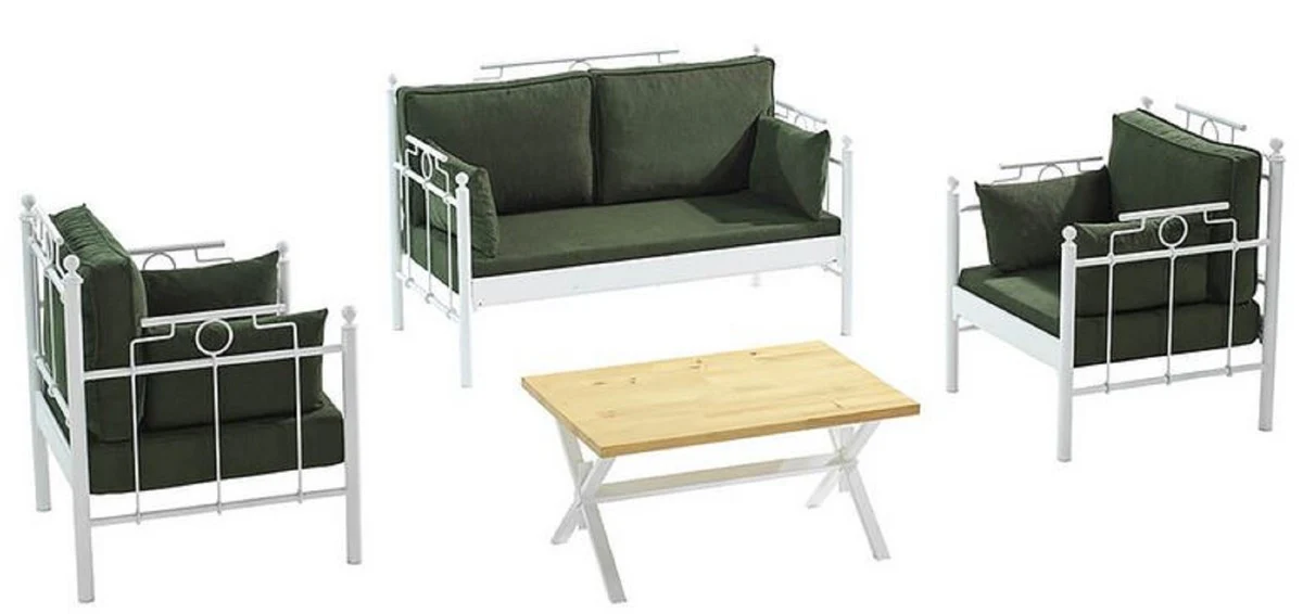 Casa Padrino Art Nouveau Conjunto de Muebles de Jard¨ªn Verde Oscuro / Blanco - 1 Sof¨¢ y 2 Sillones y 1 Mesa - Muebles de Jard¨ªn y Patio Art Nouveau