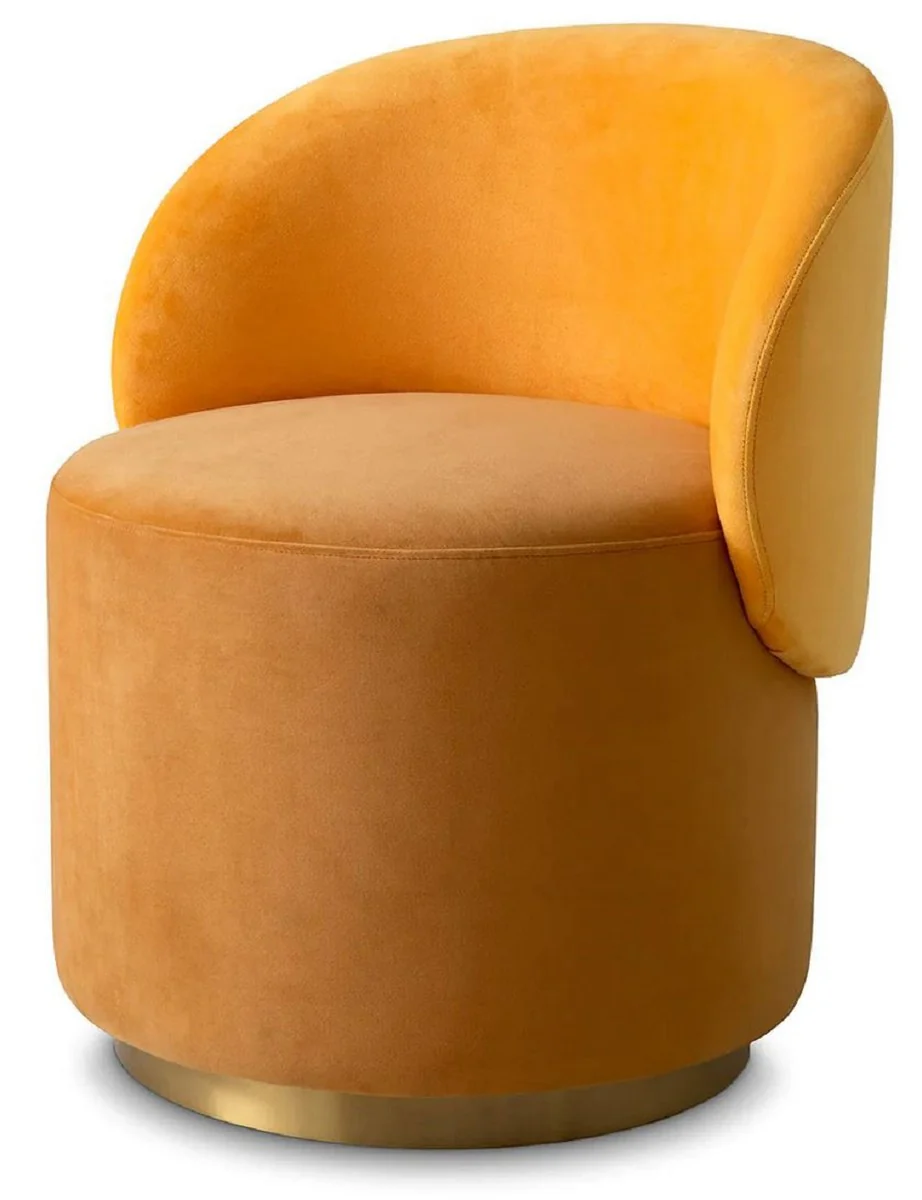 Casa Padrino silla de comedor de terciopelo de lujo amarillo oscuro / amarillo / lat¨®n 60 x 55 x A. 73,5 cm - Silla giratoria con elegante tela de terciopelo - Muebles de comedor - Muebles de lujo