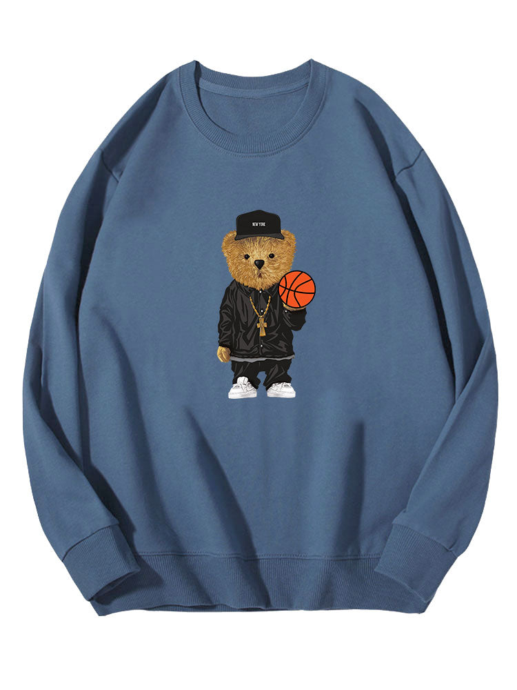 Basketball Bear Print Cotton Sweatshirt