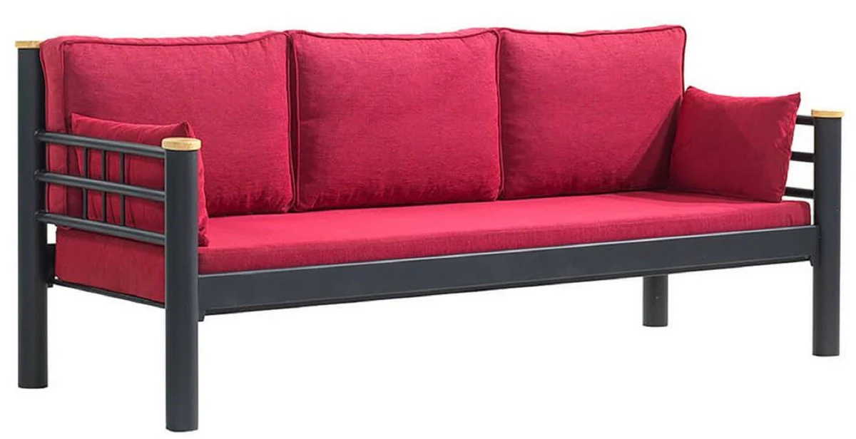 Casa Padrino sof¨¢ de jard¨ªn Art Nouveau rojo burdeos / gris / natural 200 x 70 x A. 85 cm - Sof¨¢ de jard¨ªn de metal con cojines - Sof¨¢ de Terraza - Muebles de jard¨ªn - Muebles Art Nouveau