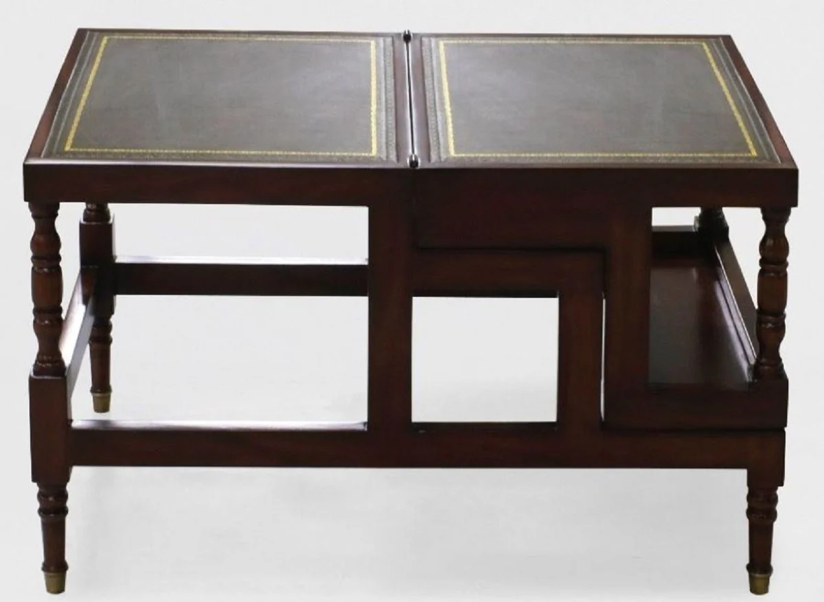 Casa Padrino mesa de centro Art Nouveau de lujo marr¨®n oscuro / verde / oro - Escalera de biblioteca plegables de madera maciza con cuero genuina - Muebles de Sala Art Nouveau - Noble y Magn¨ªfico