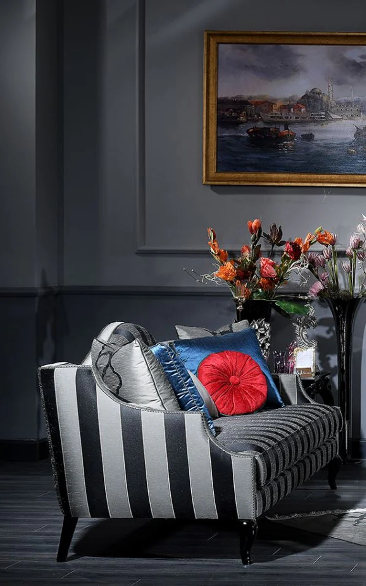 Casa Padrino sof¨¢ barroco de lujo plata / negro 245 x 92 x A. 93 cm - Sof¨¢ de sal¨®n a rayas - Muebles Barrocos