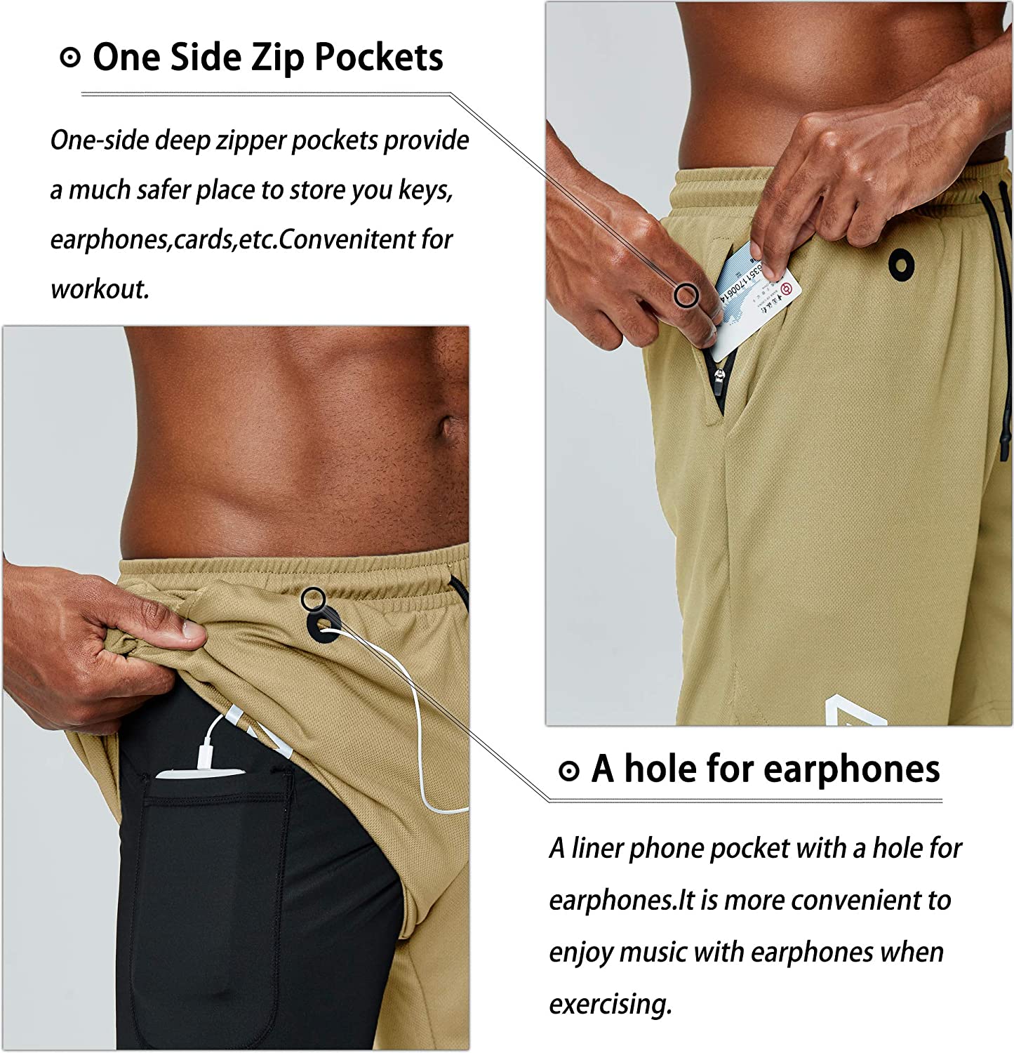 Men's 2 in 1 Running Shorts Gym Workout Quick Dry Mens Shorts with Phone Pocket