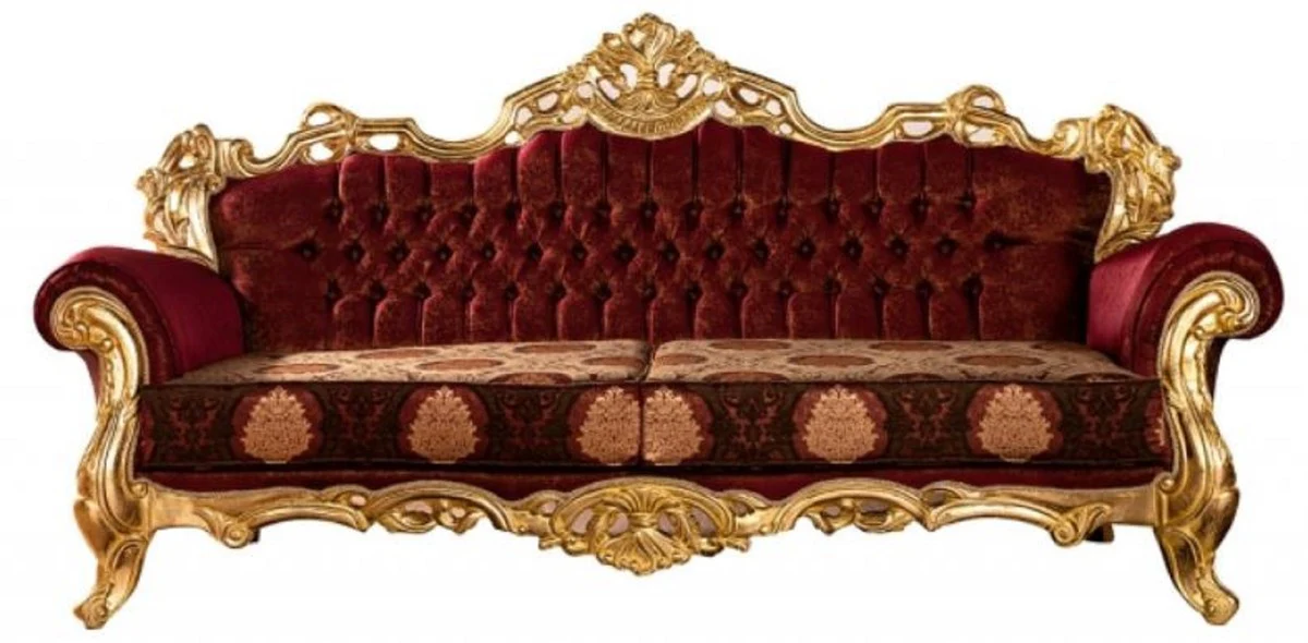 Casa Padrino sof¨¢ barroco de lujo rojo burdeos / oro - Magn¨ªfico sof¨¢ de sal¨®n con patr¨®n elegante - Muebles de sal¨®n barrocos
