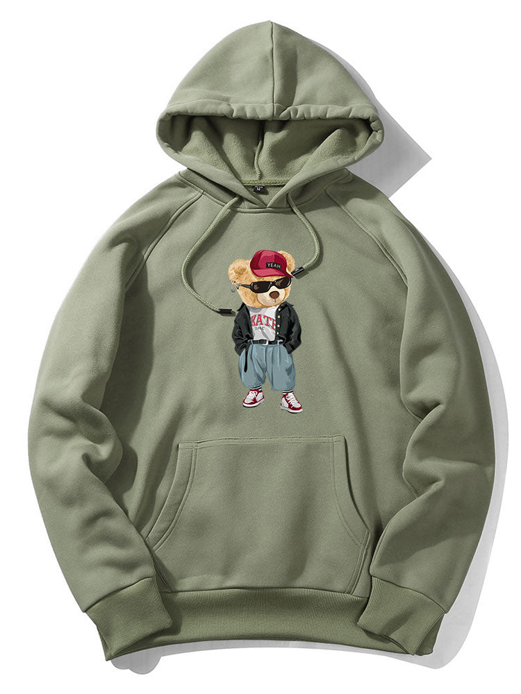 Hip Hop Style Bear Print Hoodie