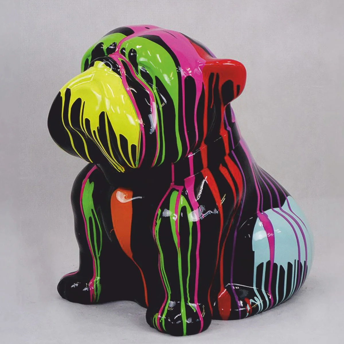 Casa Padrino Figura Decorativa de Bulldog Negro / Colorido - Al. 60 cm - Escultura Decorativa