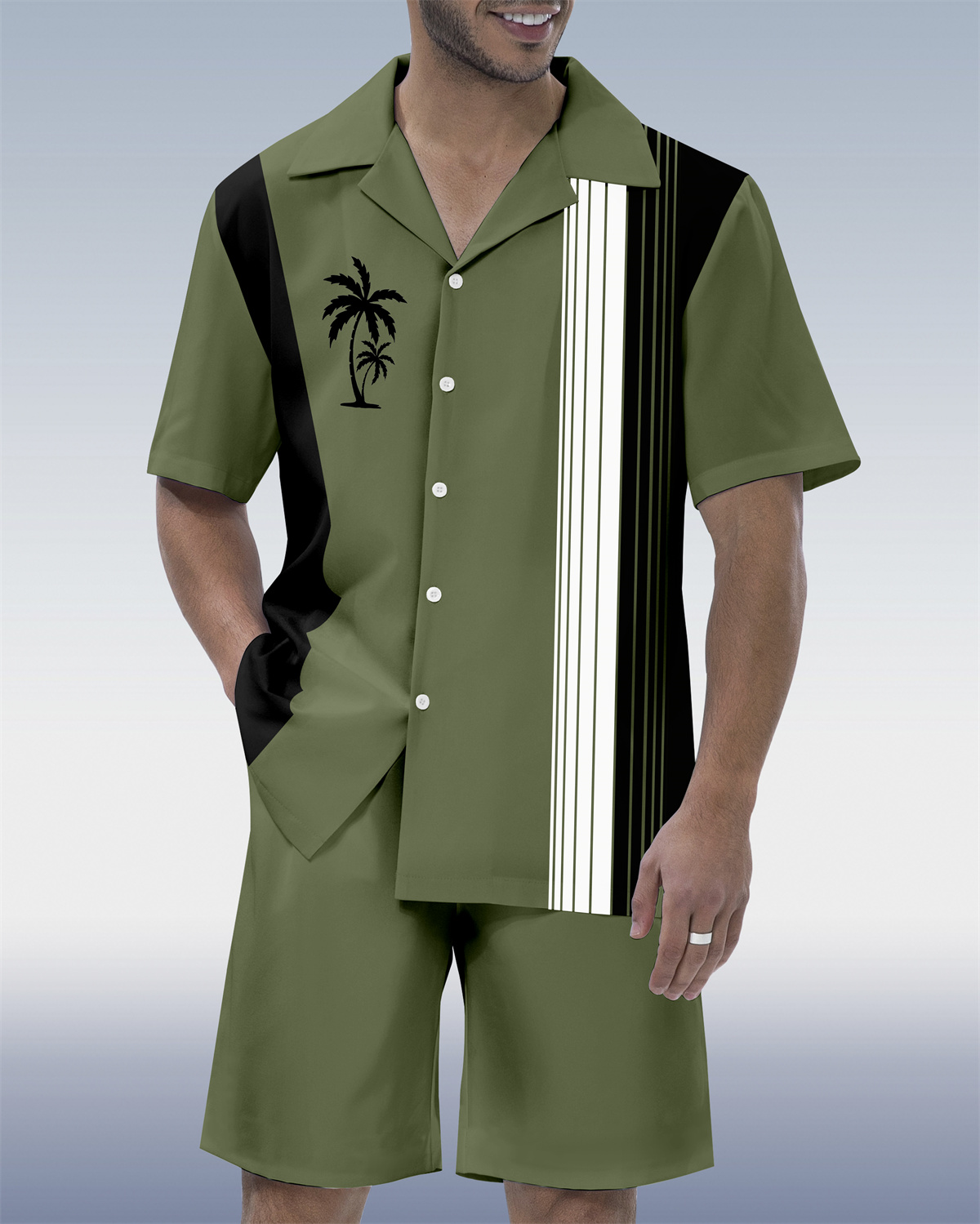 Men's Casual Vacation Hawaiian Cuban Collar Short Sleeve Shirt Set