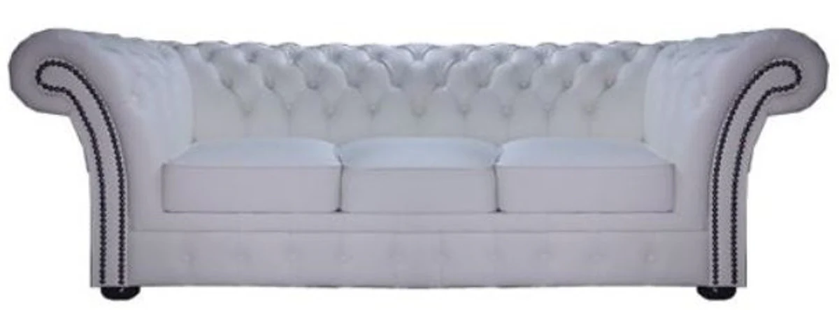 Casa Padrino Chesterfield sof¨¢ genuino cuero 3 plazas blanco 210 x 90 x H. 80 cm - Colecci¨®n de Lujo