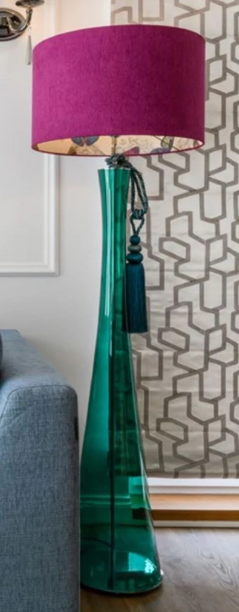 Casa Padrino lámpara de pie de lujo verde / púrpura Ø 40 x A. 165 cm - Lámpara de pie redonda de vidrio con pantalla - Lámparas de pie de lujo - Lámparas de lujo - Interior de lujo