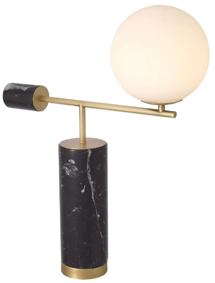 Casa Padrino lámpara de mesa de lujo latón antiguo / negro / blanco 51 x 20 x A. 62,5 cm - Lámpara de escritorio de mármol con pantalla de vidrio - Colección de Lujo