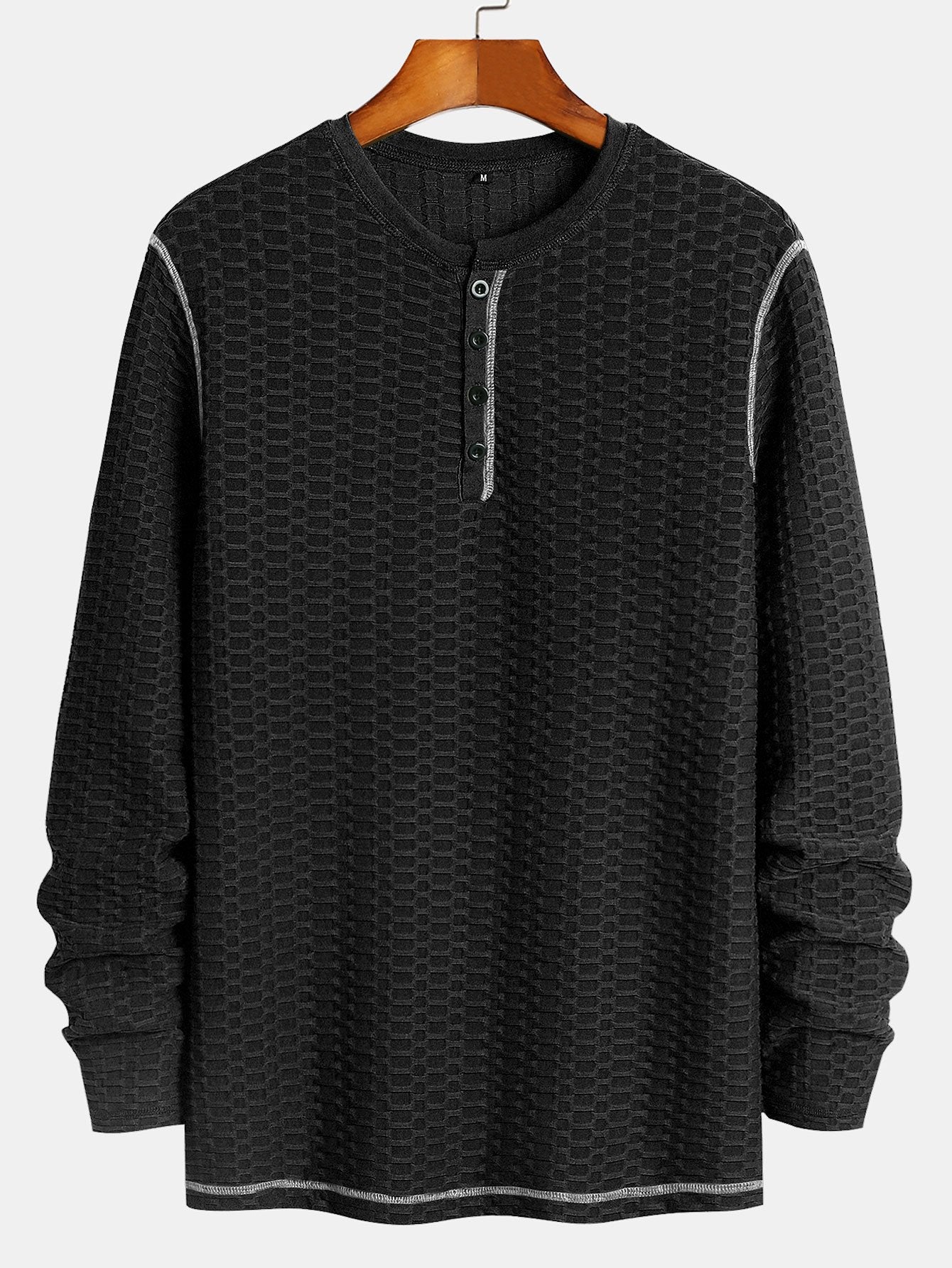 Long Sleeve Muscle Fit Knitted Textured Henley Shirt