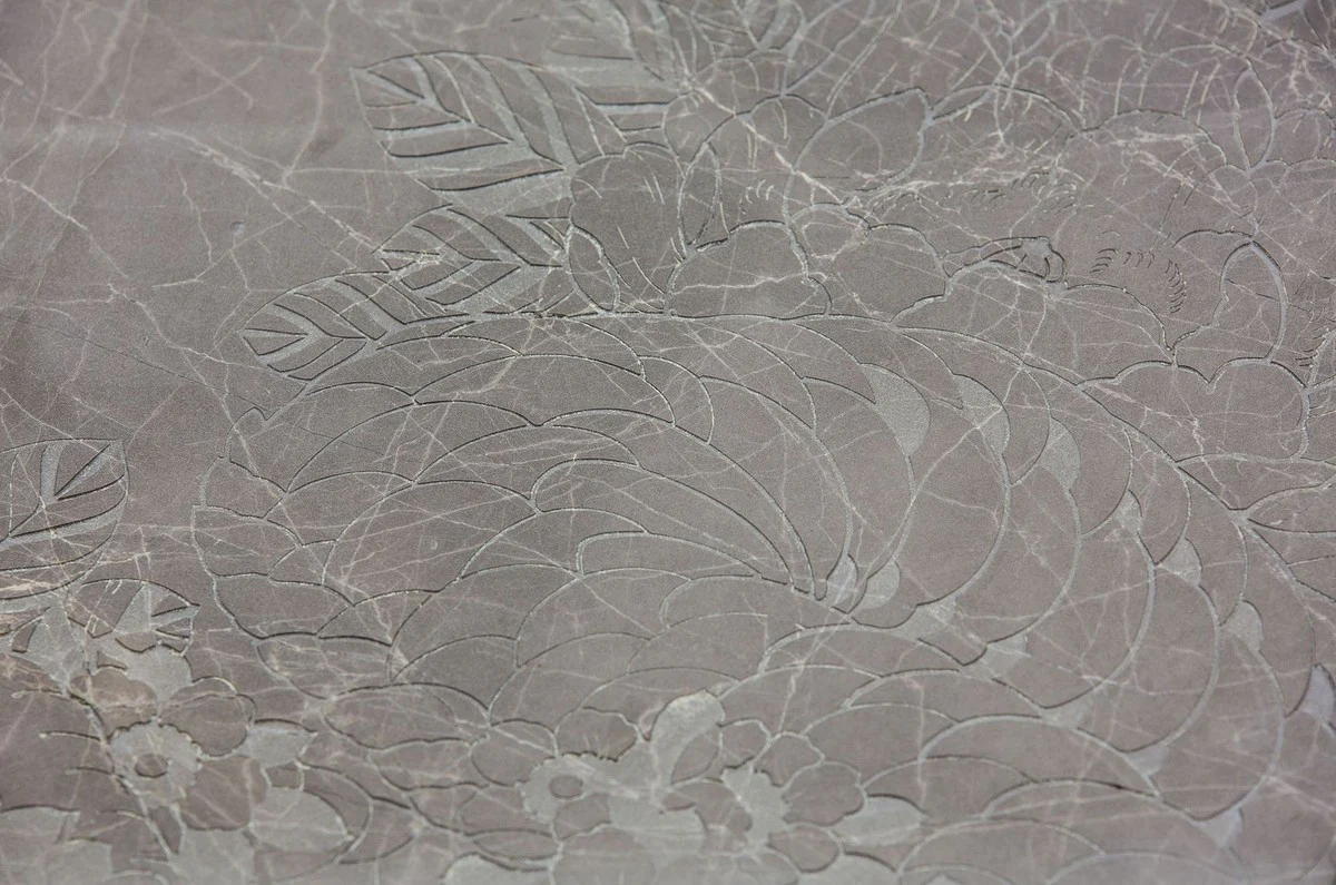 Casa Padrino mesa de centro de diseño gris con motivo / negro 75 x 58 x H. 35 cm - Mesa de Centro de Lujo con Tablero de la Mesa