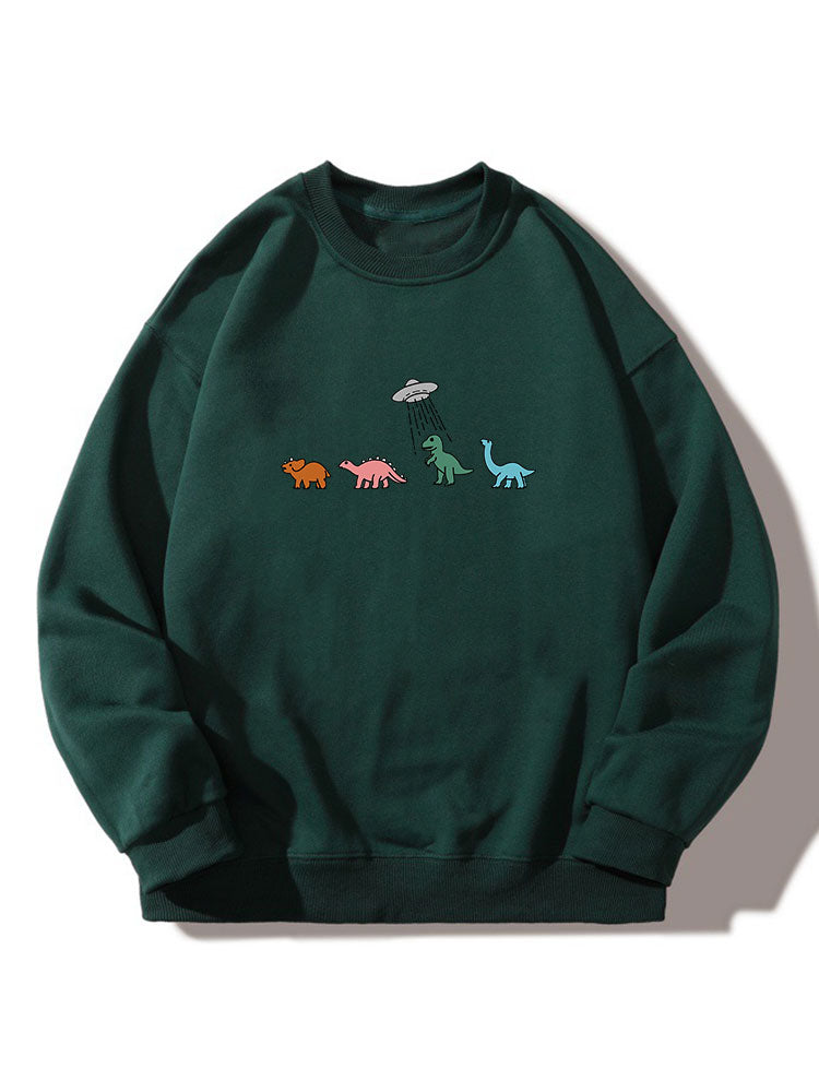 Cartoon Dinosaur Print Crew Neck Relaxed Sweatshirt