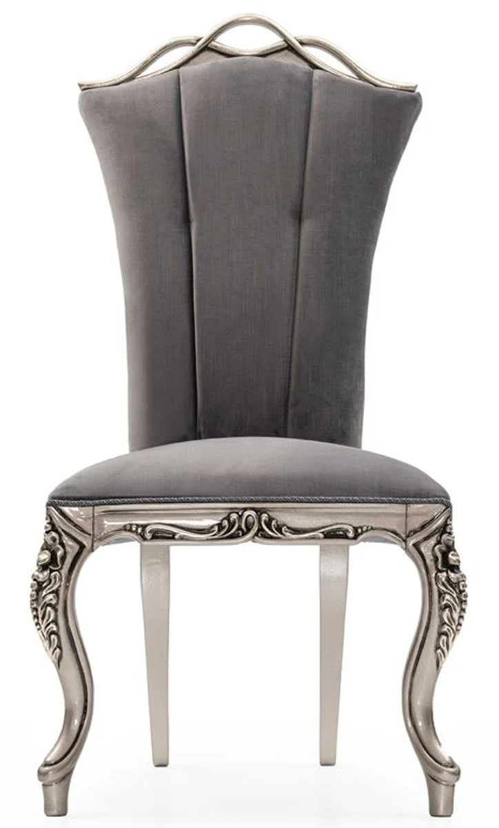 Casa Padrino silla de comedor barroco de lujo gris / plata - Magn¨ªfica silla de cocina de estilo barroco - Muebles de comedor de lujo estilo barroco - Muebles barrocos - Noble y Magn¨ªfico
