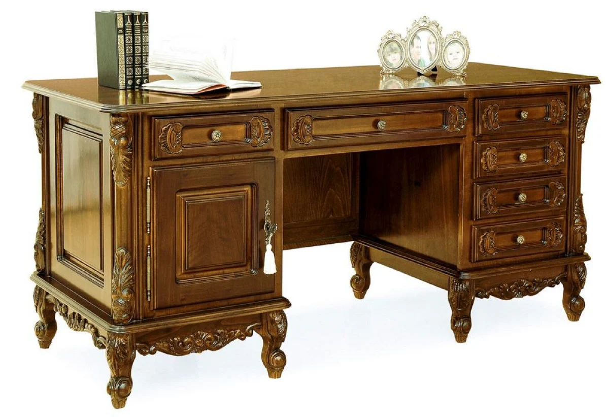 Casa Padrino escritorio barroco de lujo marron oscuro - Magn¨ªfica mesa de oficina de madera maciza - Muebles de oficina de lujo en estilo barroco - Muebles barrocos - Muebles de oficina barrocos