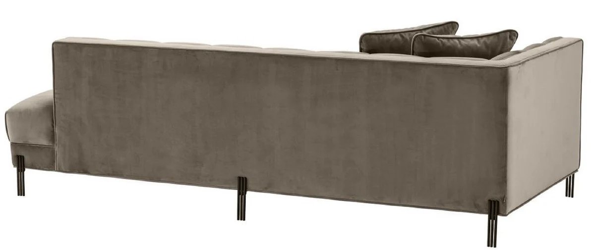 Casa Padrino sof¨¢ lounge de lujo greige / negro 223 x 95 x H. 68 cm - Sof¨¢ de Sala del Lado Izquierdo con Terciopelo Fino y 2 Almohadas