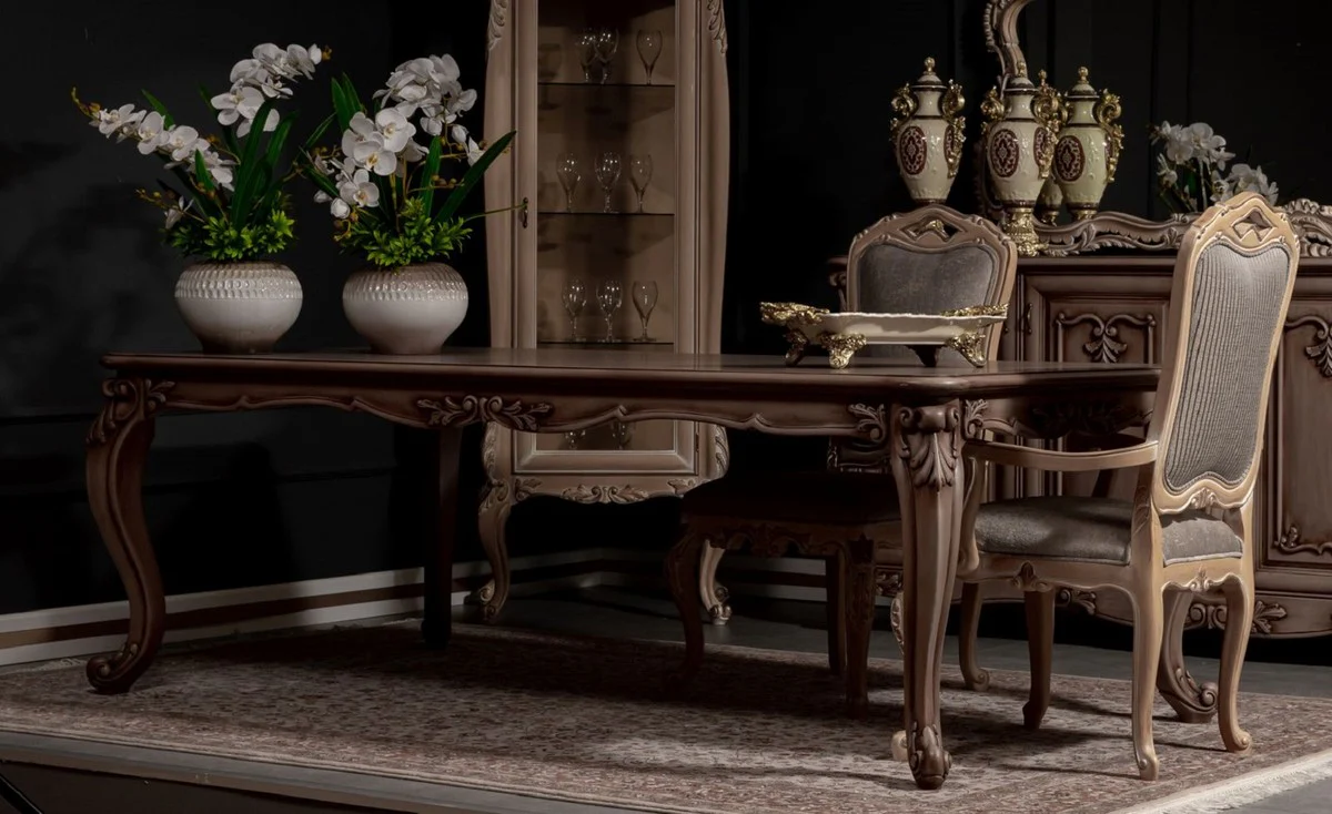 Casa Padrino conjunto de comedor barroco de lujo marr¨®n / gris / natural - 1 Mesa de Comedor Barroco y 8 Sillas de Comedor Barroco - Magn¨ªfico muebles de comedor hechos a mano en estilo barroco