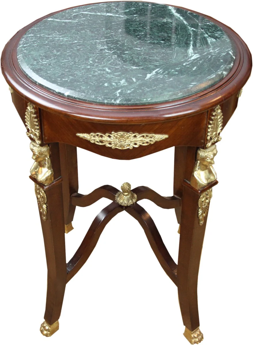 Mesa lateral barroca de Casa Padrino con encimera de mármol verde marrón / oro diámetro 54,5 cm, altura 75 cm - mesa de estilo antiguo Luis XVI