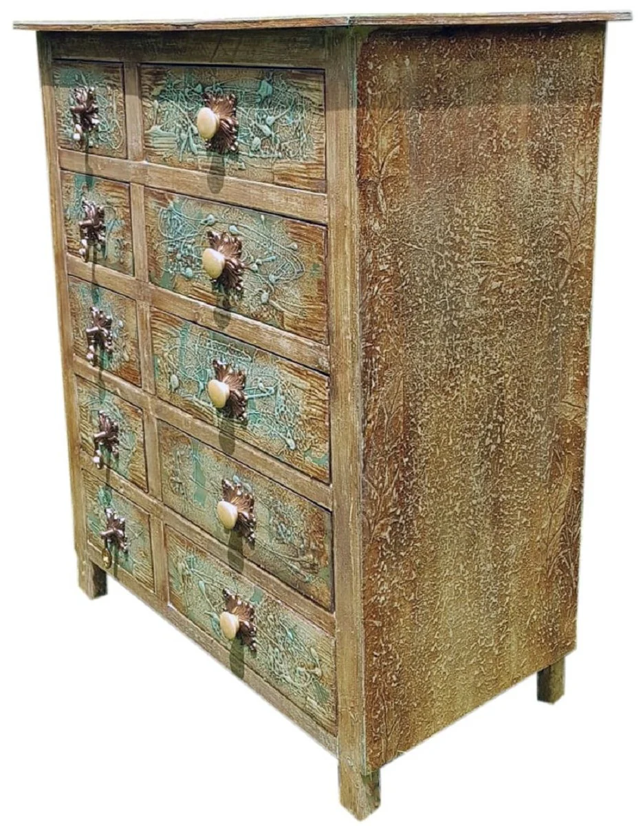 Casa Padrino c¨®moda de estilo campestre de lujo multicolor antiguo - Gabinete de madera maciza hecho a mano con 10 cajones - Muebles de Estilo Campestre