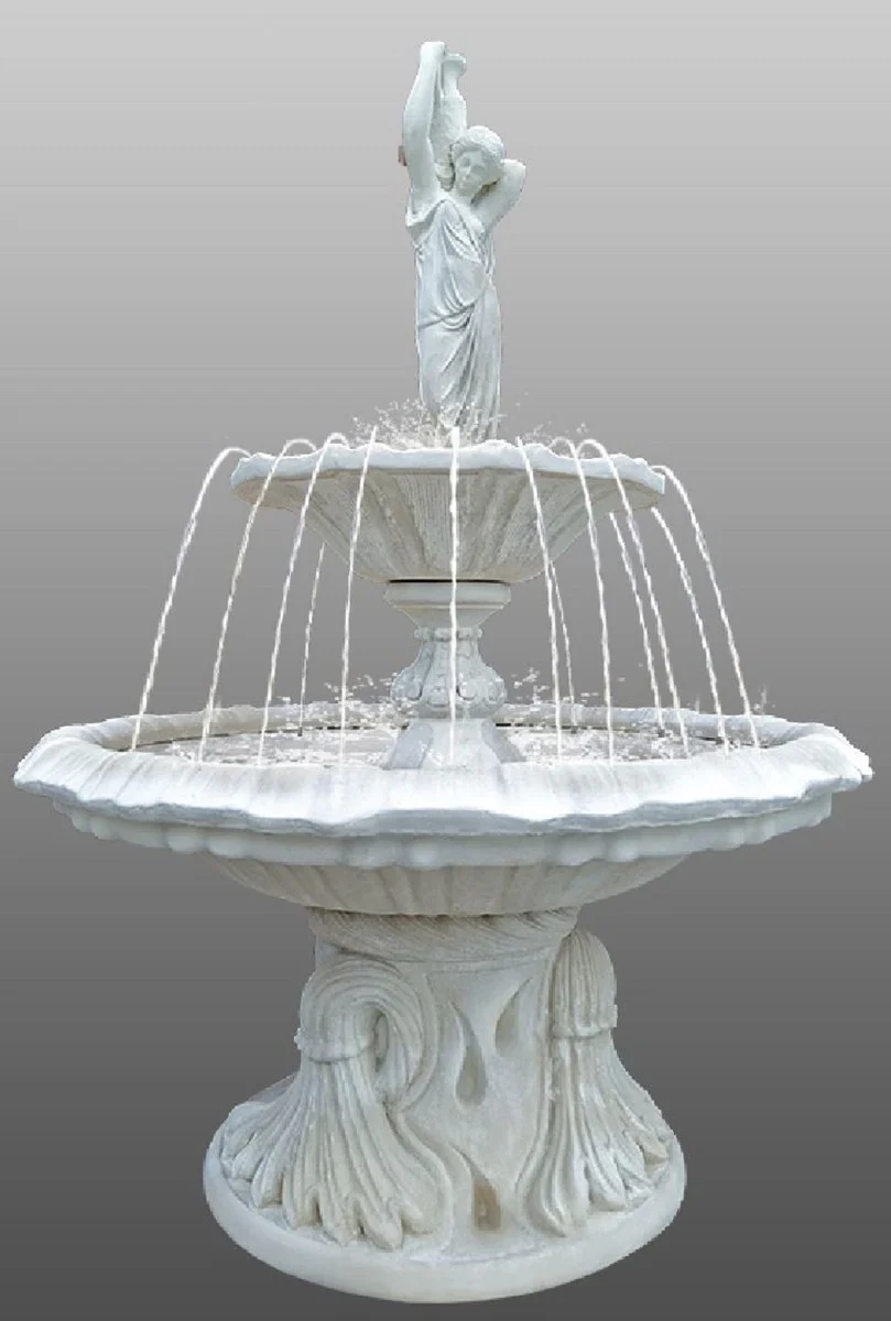 Casa Padrino fuente barroco mujer con jarro blanco ? 145 x A. 215 cm - Magn¨ªfica fuente de jard¨ªn de estilo barroco - Fuente redonda de piedra para decoraci¨®n de jard¨ªn