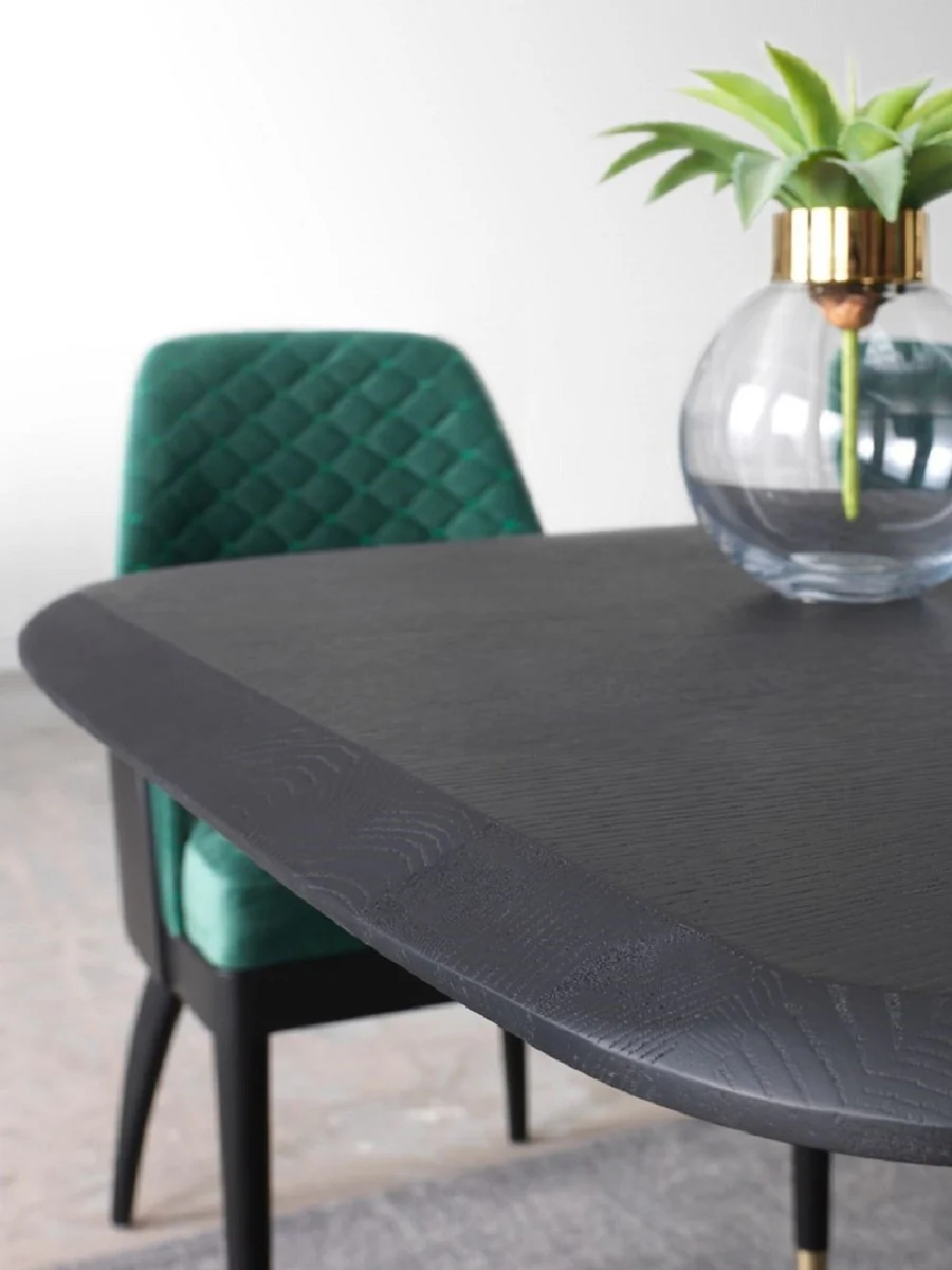 Casa Padrino Conjunto de Comedor de Lujo Verde / Negro / Lat¨®n - 1 Mesa de Comedor de Lujo & 8 Sillas de Comedor de Lujo - Muebles de Comedor - Muebles de Lujo - Colecci¨®n de Lujo
