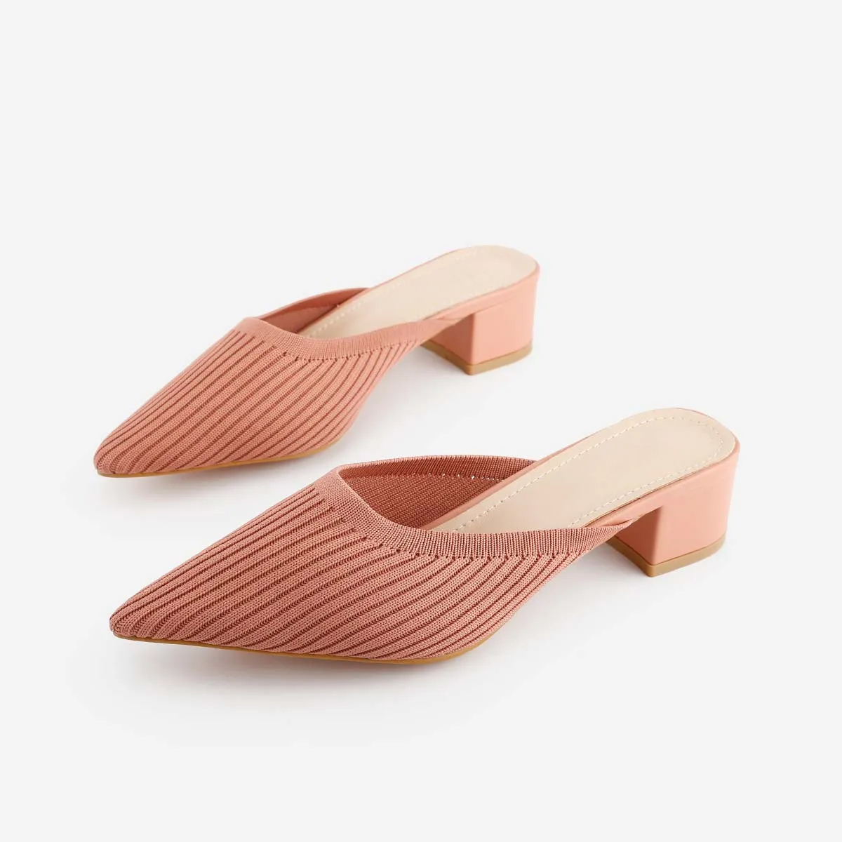 Pointed Toe Mules for Women Breathable Knit Slip-on Flat Shoes