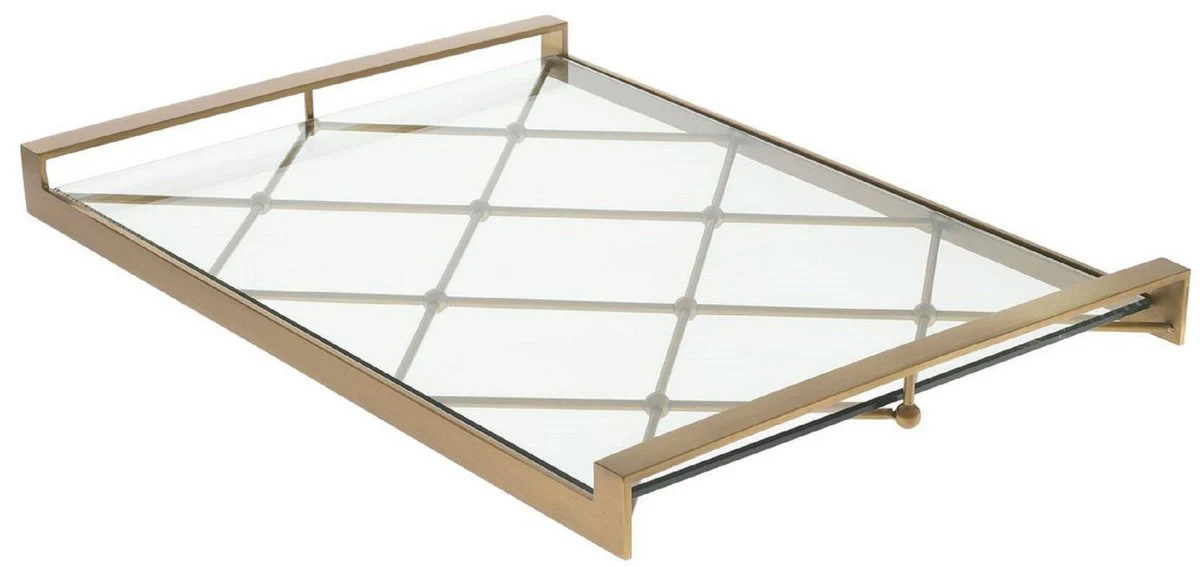 Casa Padrino bandeja de servicio de lujo lat¨®n 48 x 34 x A. 4 cm - Bandeja de acero inoxidable con tapa de vidrio endurecido - Accesorios de Gastronom¨ªa - Calidad de Lujo