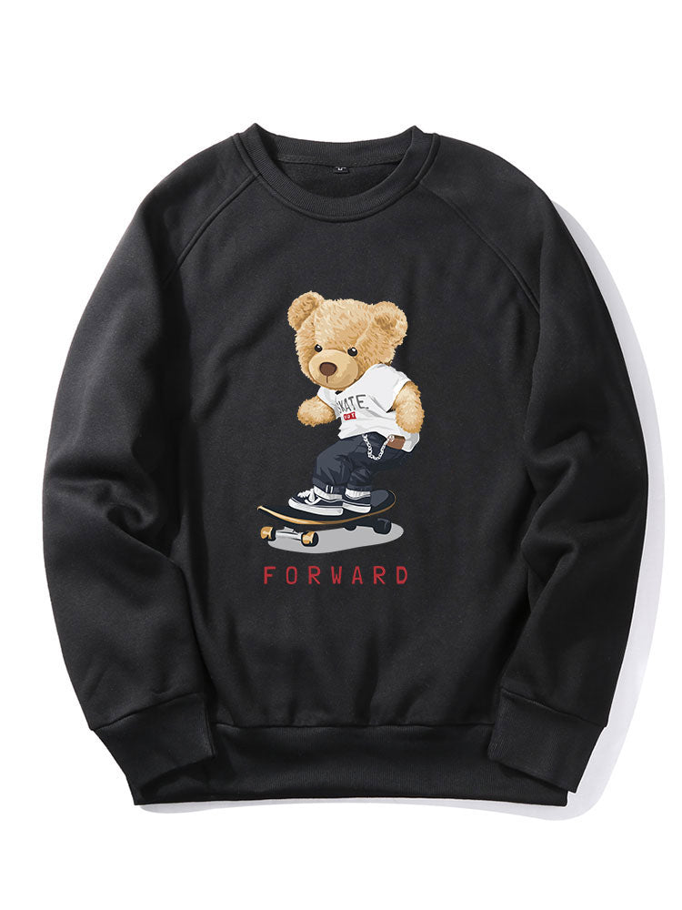 Bear On Skateboard Print Raglan Sleeve Sweatshirt