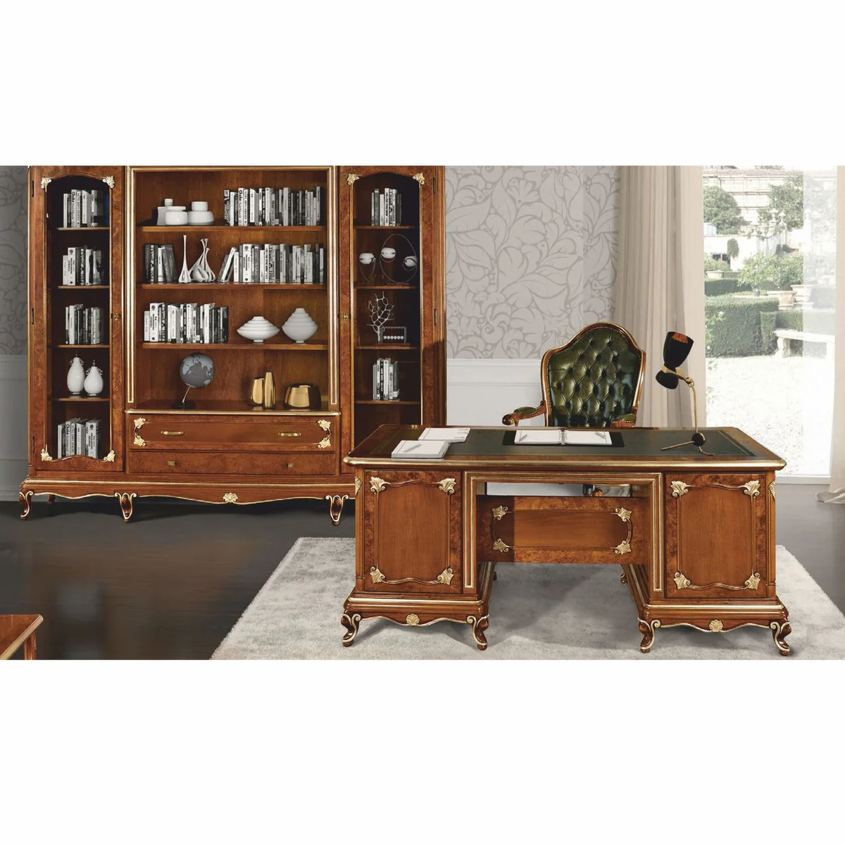 Casa Padrino Escritorio Barroco de Lujo Marr¨®n / Oro / Verde 180 cm - Hecho en Italia