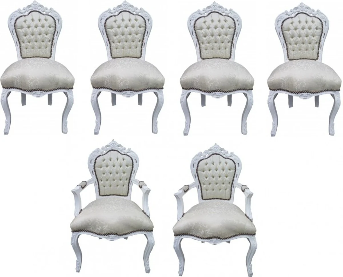 Casa Padrino barroco vajilla 4 sillas + 2 sillas con apoyabrazos - Muebles de estilo antiguo Casa Padrino Baroque Dinner Set Chair Set White Pattern / White - 4 chairs without armrests 2 chairs with armrests - furniture antique style