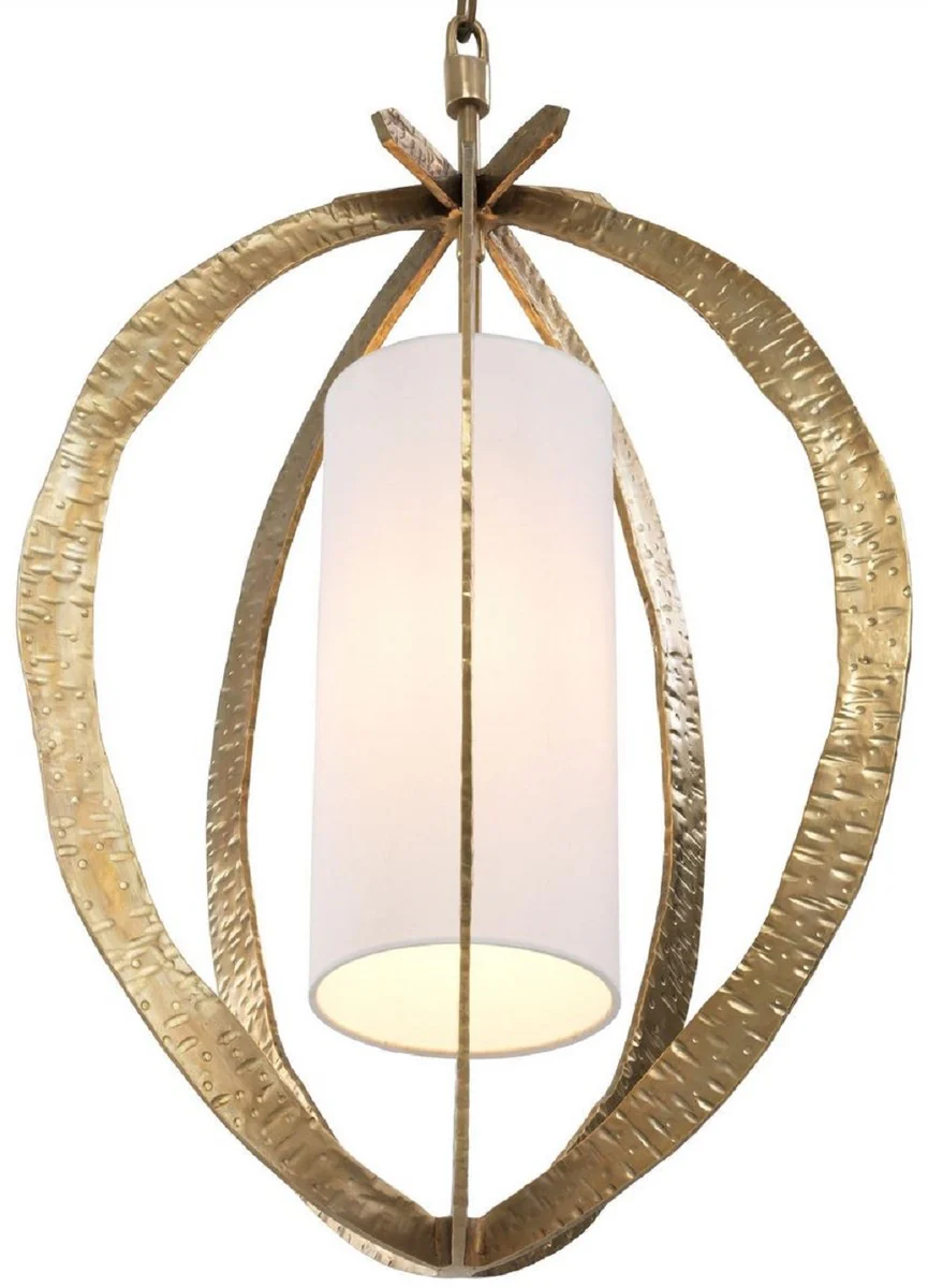 Casa Padrino lámpara de araña de lujo latón Ø 44 x A. 72 cm - Lámpara de araña de metal con elegante pantalla de algodón - Lámpara de Salón