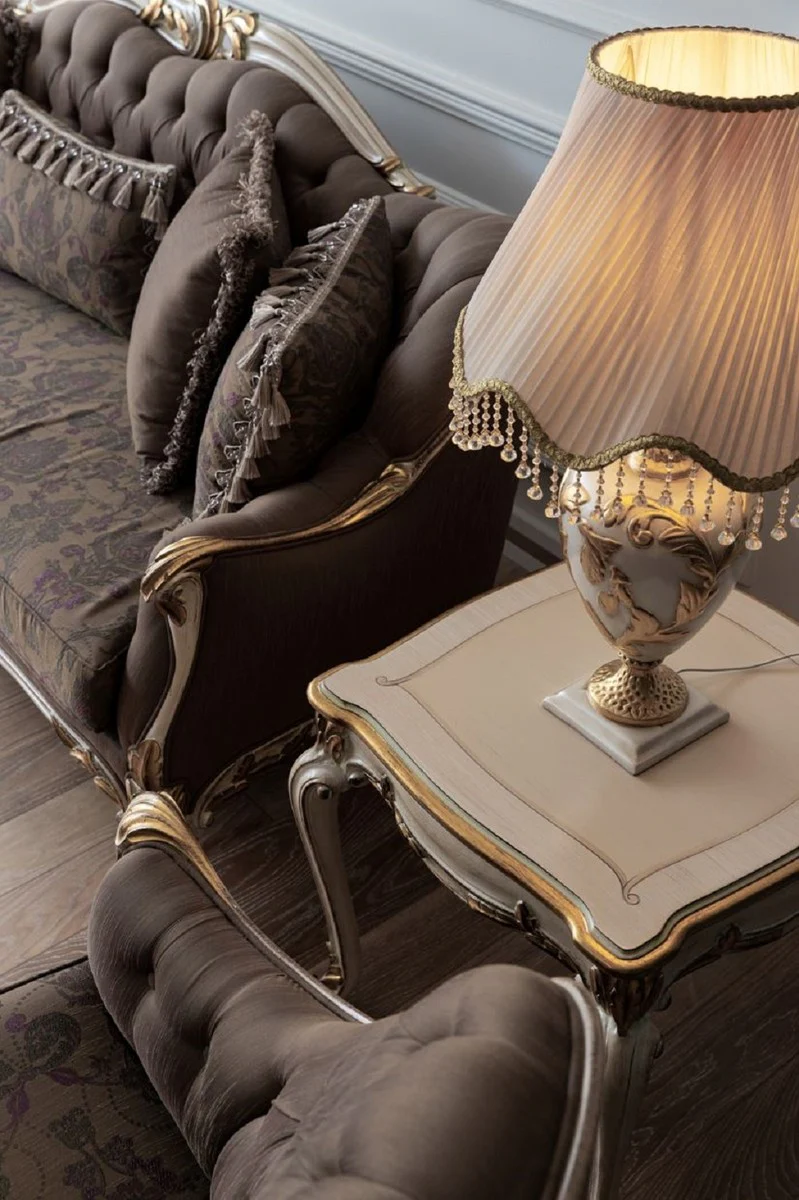 Casa Padrino sof¨¢ barroco de lujo marr¨®n / crema / blanco / oro - Sof¨¢ de sal¨®n hecho a mano - Muebles de sal¨®n barrocos