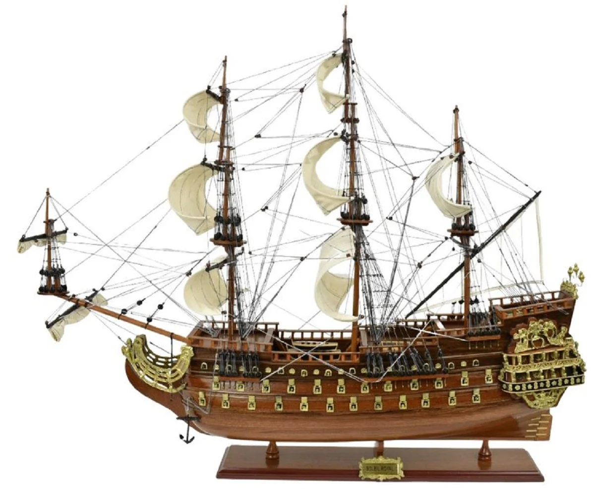 Casa Padrino buque insignia Soleil Royal marrón 95 x 29 x A. 90 cm - Barco decorativo hecho a mano - Barco de madera - Velero - Barco de guerra - Maqueta de barco - Accesorios decorativos