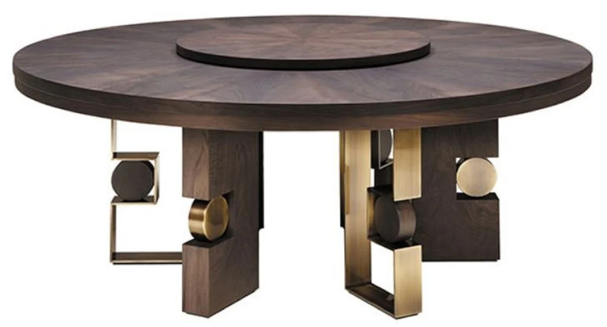 Casa Padrino Mesa de Comedor de Lujo Marr¨®n Oscuro / Lat¨®n ? 160 x A. 76 cm - Mesa de Comedor Redonda de Madera Maciza - Muebles de Comedor de Lujo Italiano - Muebles de Lujo - Hecho en Italia
