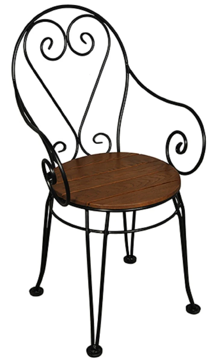 Casa Padrino silla de jard¨ªn Art Nouveau negro / marr¨®n oscuro 40 x 40 x A. 92 cm - Silla de jard¨ªn nost¨¢lgica con reposabrazos - Muebles de jard¨ªn nost¨¢lgicos de hierro forjado Art Nouveau