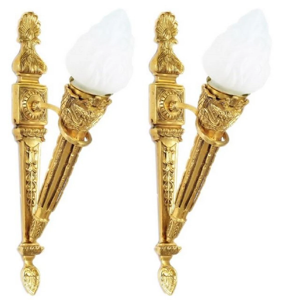 Casa Padrino conjunto de apliques de pared barroco 15 x 25 x H. 60 cm - Lámparas de Pared de Bronce Dorado con Diseño de Antorcha