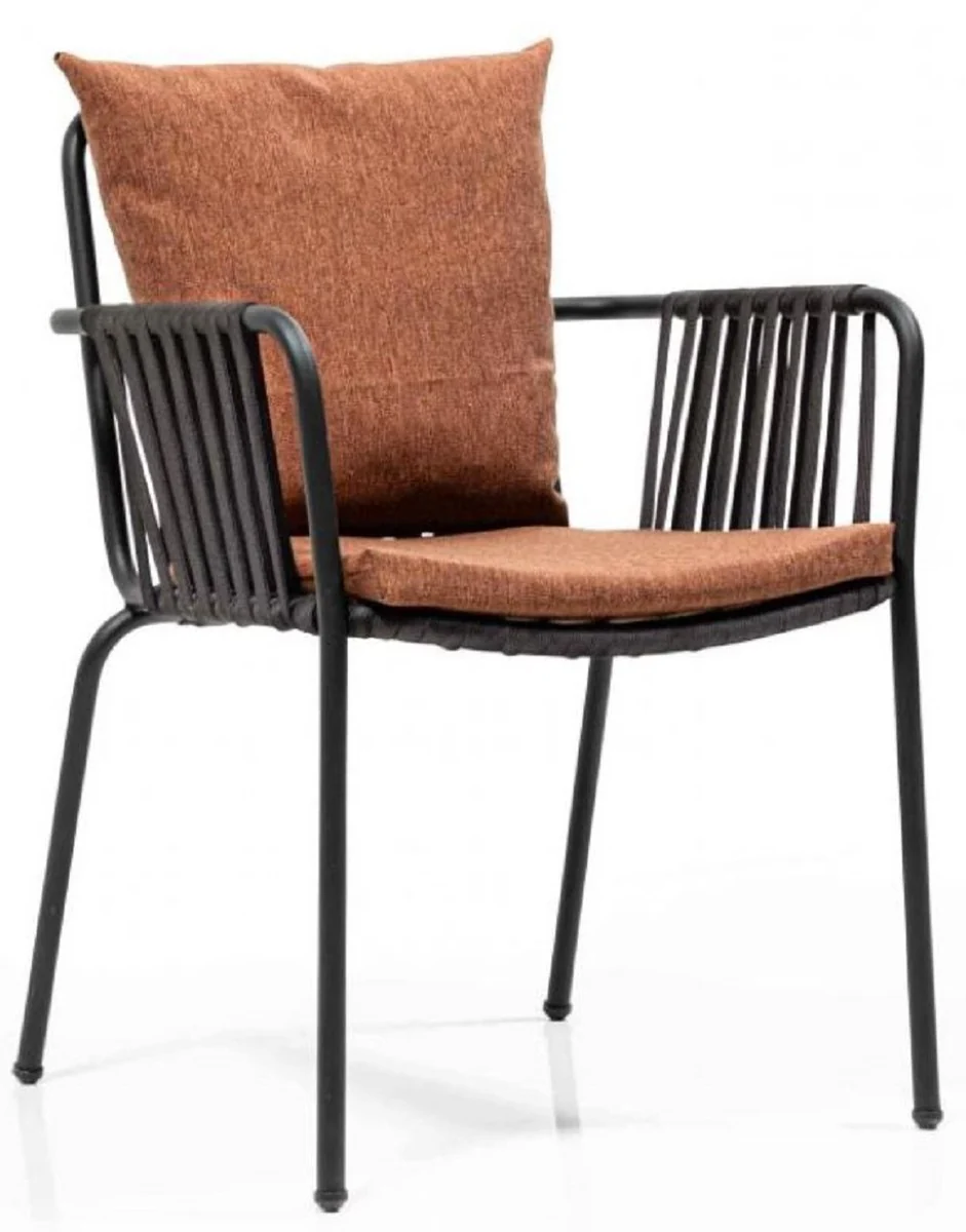 Casa Padrino conjunto de sillas de jardín de lujo marrón / negro 50 x 45 x A. 82 cm - Sillas de jardín modernas con reposabrazos - Muebles de Jardín y Gastronomía