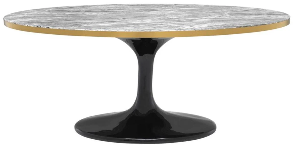 Casa Padrino Mesa de Centro de Lujo Gris / Latón / Negro 120 x 60 x H. 50,5 cm - Mesa de Salón Ovalada