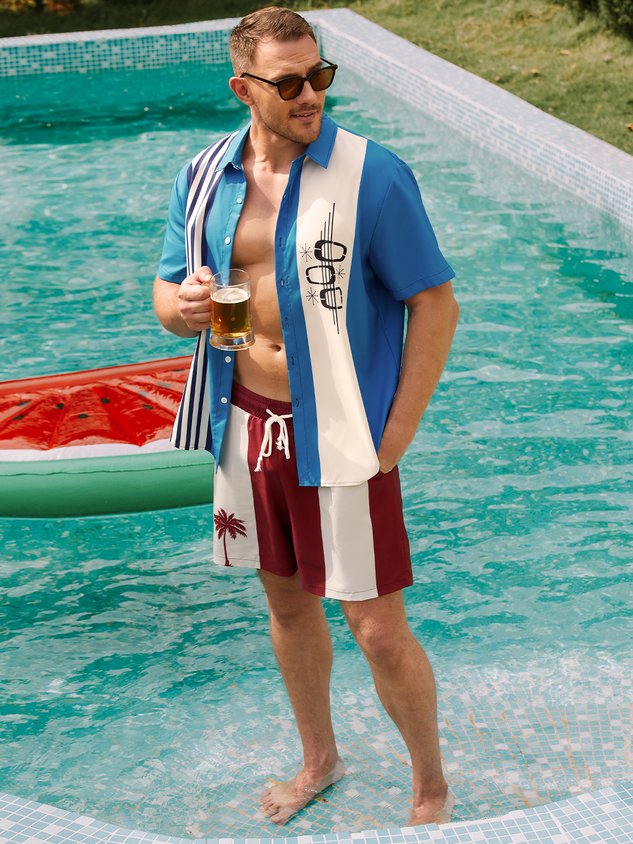 Men's Geometric Print Casual Breathable Hawaiian Short Sleeve Shirt