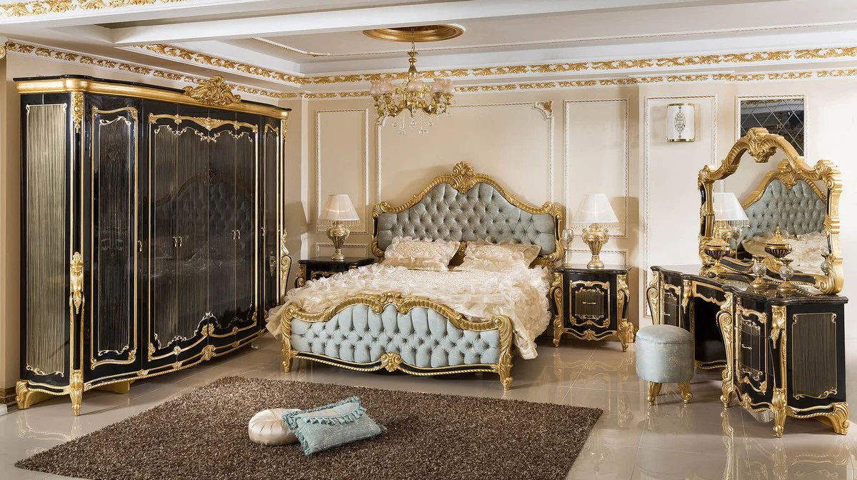 Casa Padrino mesita de noche barroco de lujo con 3 cajones negro / oro