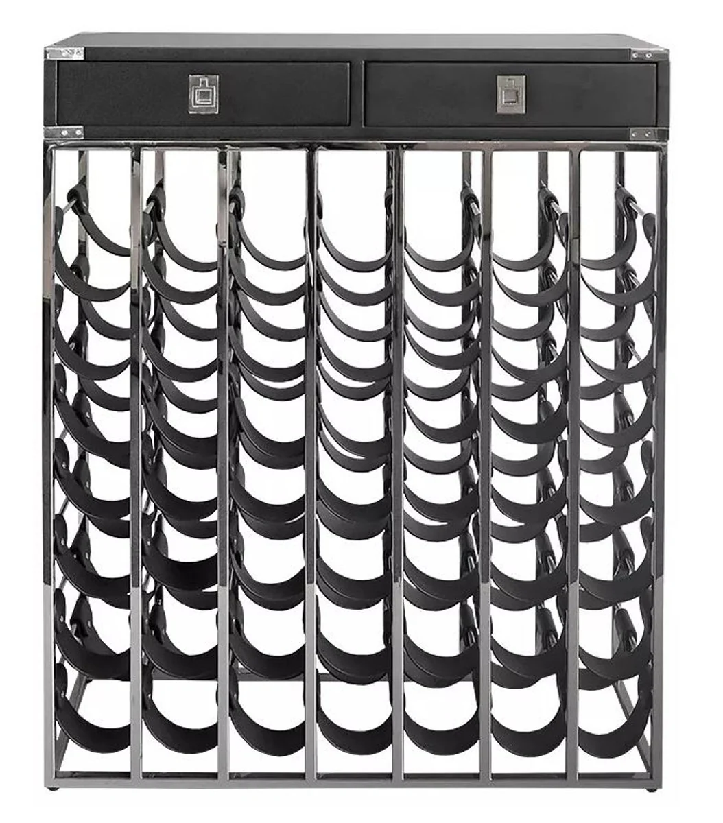 Casa Padrino botellero de lujo con 2 cajones plata / negro 84 x 25 x H. 104 cm - Botellero