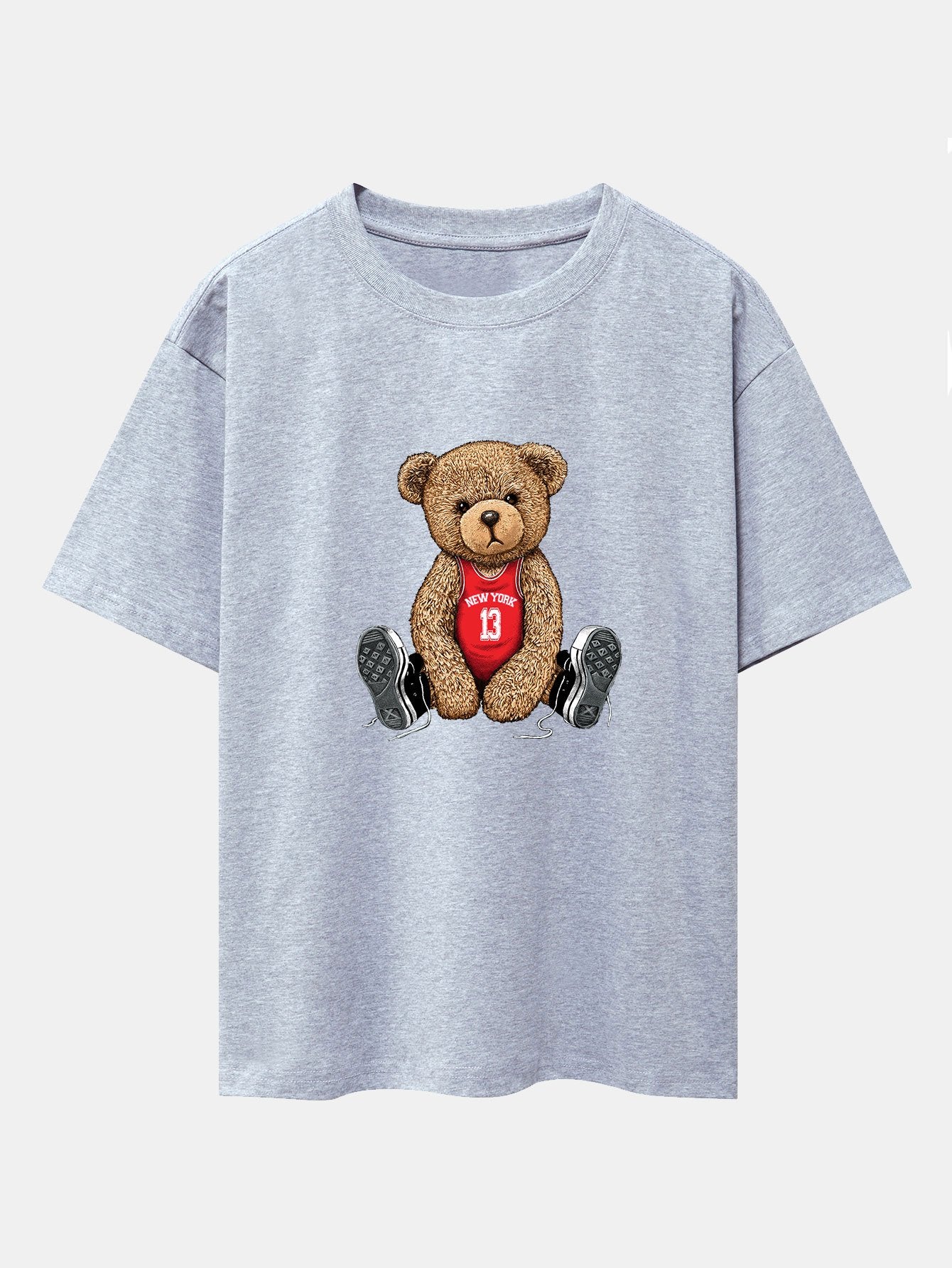 New York Bear Print Drop Shoulder Oversize T-Shirt