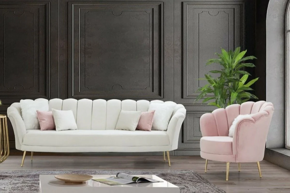 Casa Padrino conjunto de sala de estar de dise?o Art Deco crema / rosa / oro - 2 Sof¨¢s y 2 Sillones - Muebles de sala de estar - Muebles Art Deco